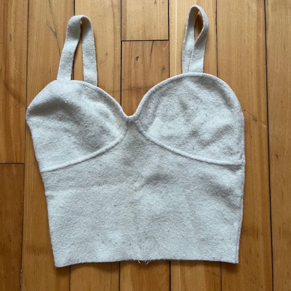 Wilfred Cream Knit Bustier Crop Top Sweater Ribbed Straps XS